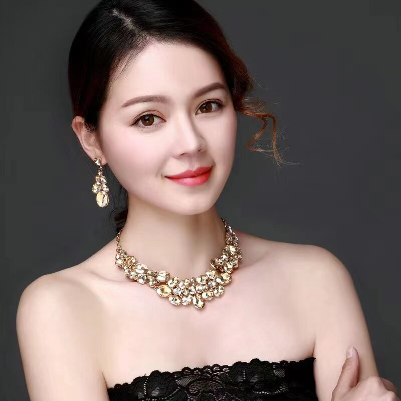 外贸热销奢华水晶项链晚会玻璃