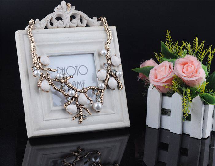 2017欧美大牌复古树枝贝壳镶宝石珍珠水钻短款锁骨项链夸张女饰品