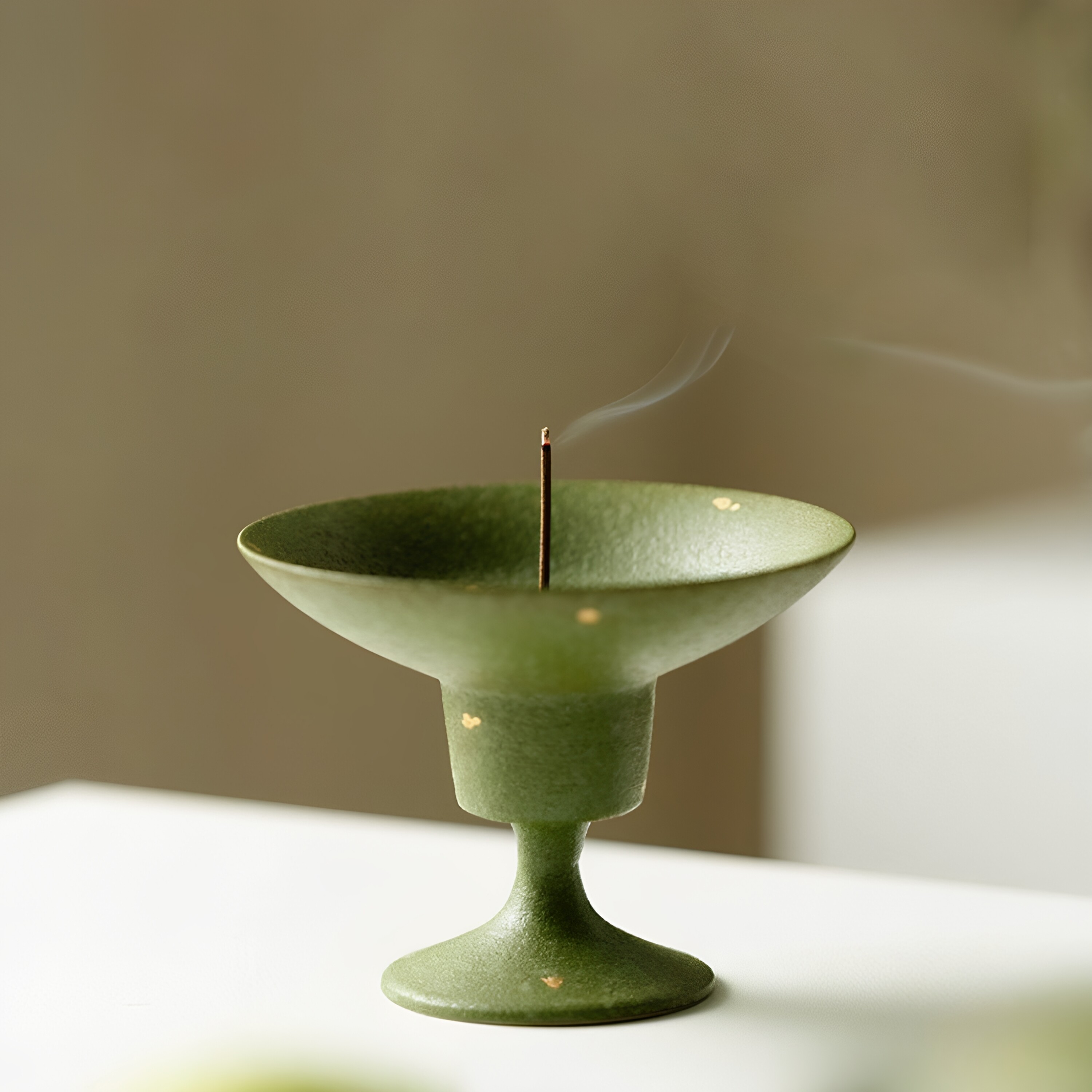 仿宋香插陶瓷青橘洒金高足小圆香炉带九孔香托线香香薰炉茶道配件