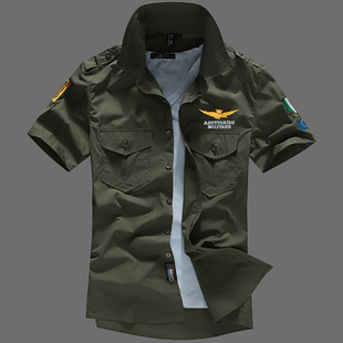 情侣男2025夏季 衬衫 休闲中青年刺绣宽松纯棉衬衣薄 短袖 飞行员工装