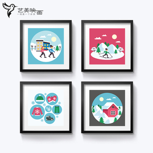 【冬天滑雪】滑冰人物装饰挂画体育馆学校滑雪场活动中心有框画
