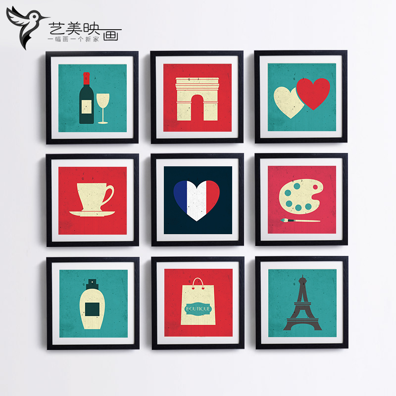 【浪漫巴黎】时尚法国红酒香水装饰画样板房壁画挂画餐厅墙画图片
