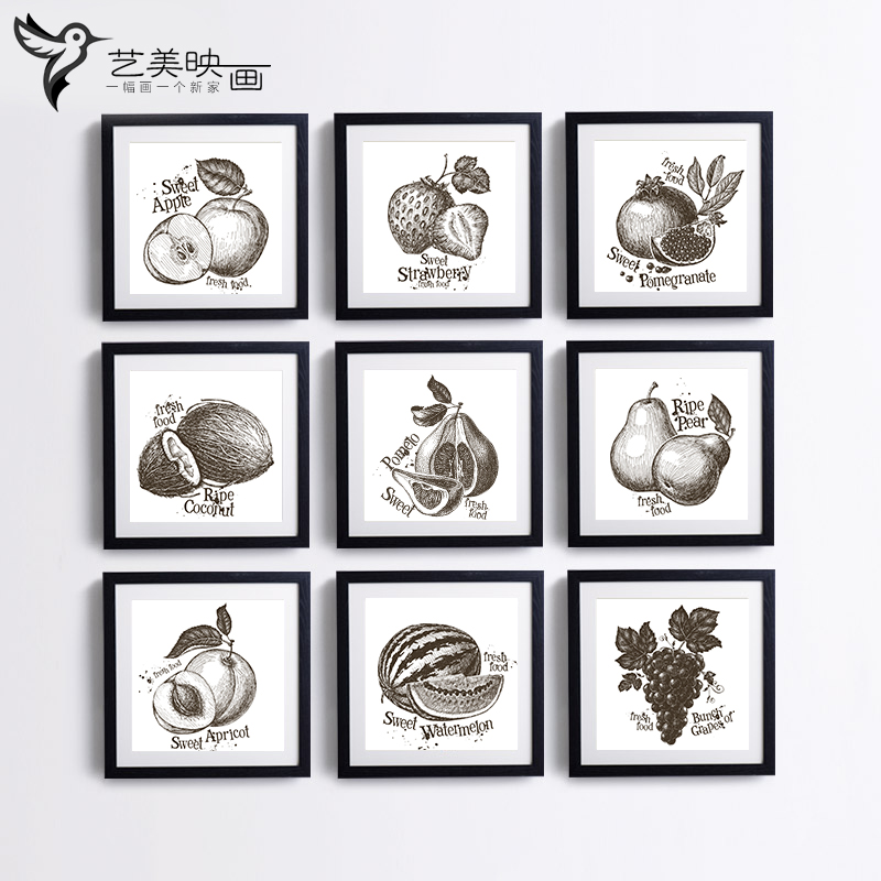 【手绘水果】餐厅装饰挂画饭店餐馆墙画壁画清新淡雅瓜果蔬菜有框图片