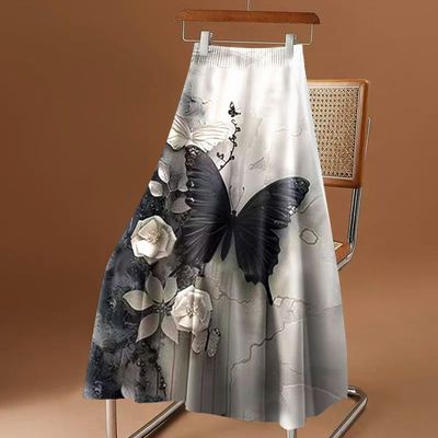 中长款2025春夏新款妈妈装裙子半身裙垂感显瘦过膝高腰裙印花百搭