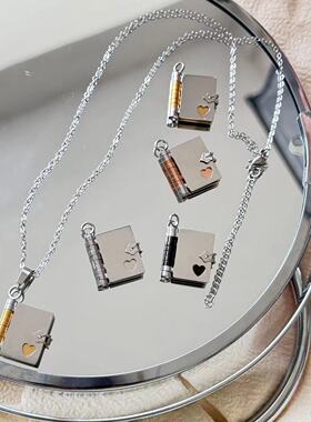 欧美跨境不锈钢爱心开合书本吊坠项链送情侣闺蜜好友个性专属礼物