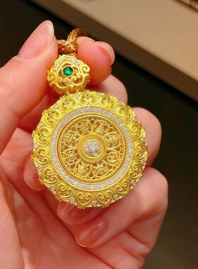唯品会官方旗舰店如意花丝八宝罗盘吊坠密镶镂空可转动沙金项链女