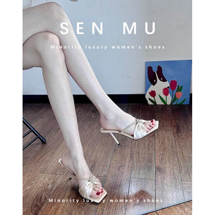 高跟鞋 羊皮版 夏水钻方头细跟气质绝美凉拖鞋 女2025新款 裸色凉鞋