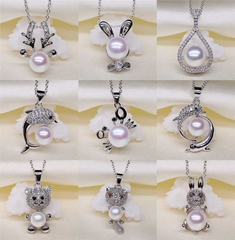 精诚艺镀925银白金色动物系列珍珠吊坠空托diy饰品珠宝项链配件女