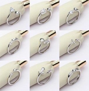 精诚艺 正品珍珠银饰配件925银 珍珠圆珠戒指空托 可自由调节指环