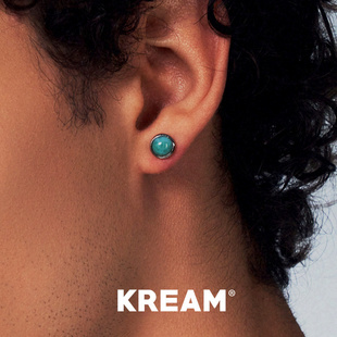 KREAM 情侣 s925纯银绿松海纹青金石耳钉男女同款
