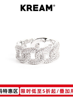 KREAM Ice Cuban ring镀白金纯银满钻古巴链条戒指男女 明星同款