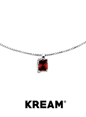 KREAM 通体925银 做旧熔岩纹方形红钻项链男嘻哈女毛衣锁骨链情侣