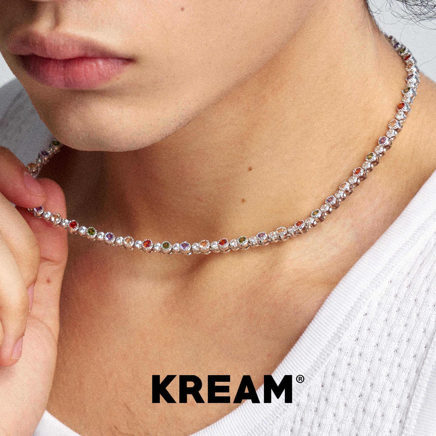 KREAM 彩钻网球项链男嘻哈女锁骨链欧美潮流轻奢高级感时尚礼物