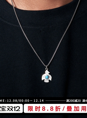 KREAM 925银雷鸟绿松元素吊坠男嘻哈项链女锁骨毛衣链欧美潮流