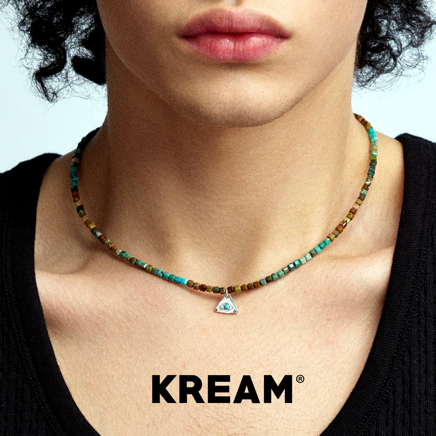 KREAM 纯银绿松三角绿松全知之眼项链男欧美嘻哈女潮流锁骨链