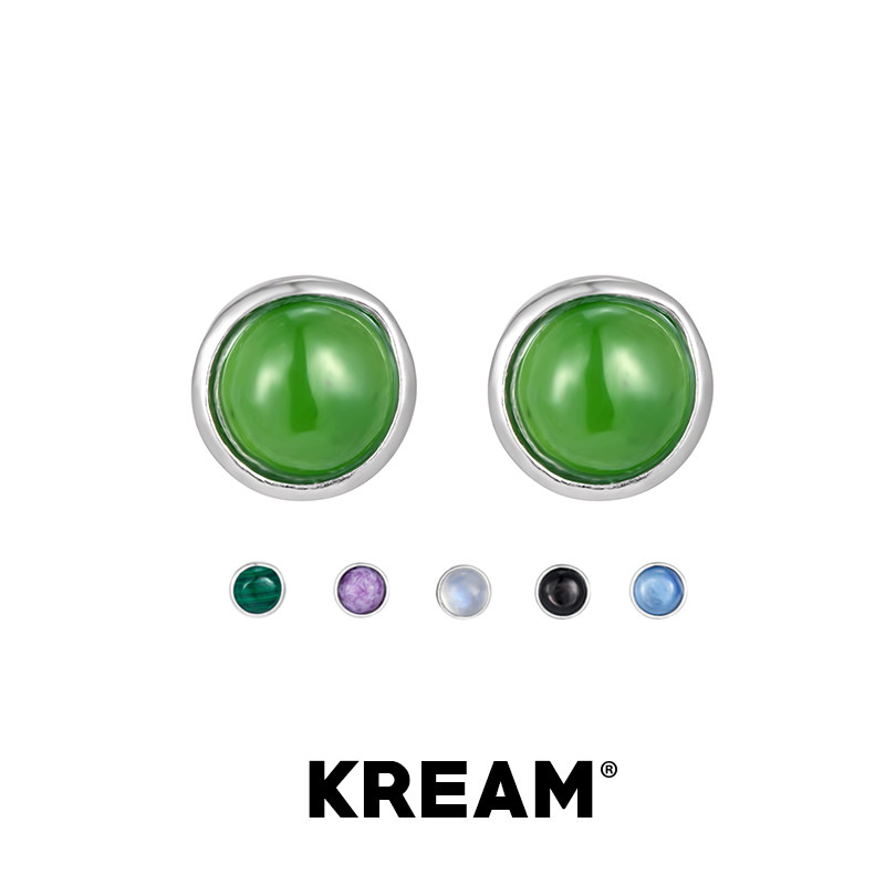 KREAM 纯银 月光石/碧玉/孔雀石/蓝晶天然石耳钉男女同款情侣耳饰
