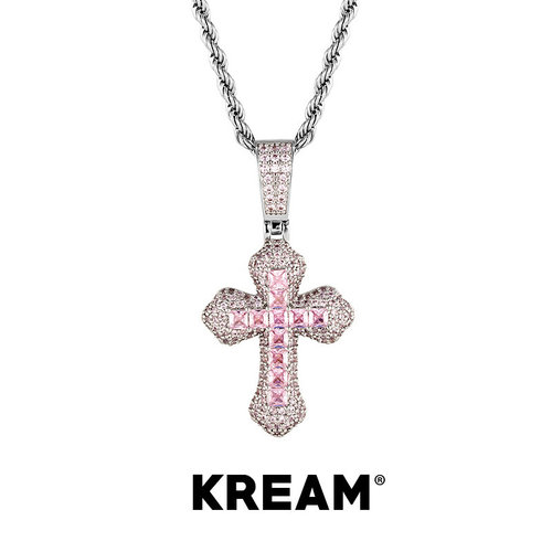 KREAM 粉白钻十字项链男女同款嘻哈潮流情侣锁骨链毛衣链