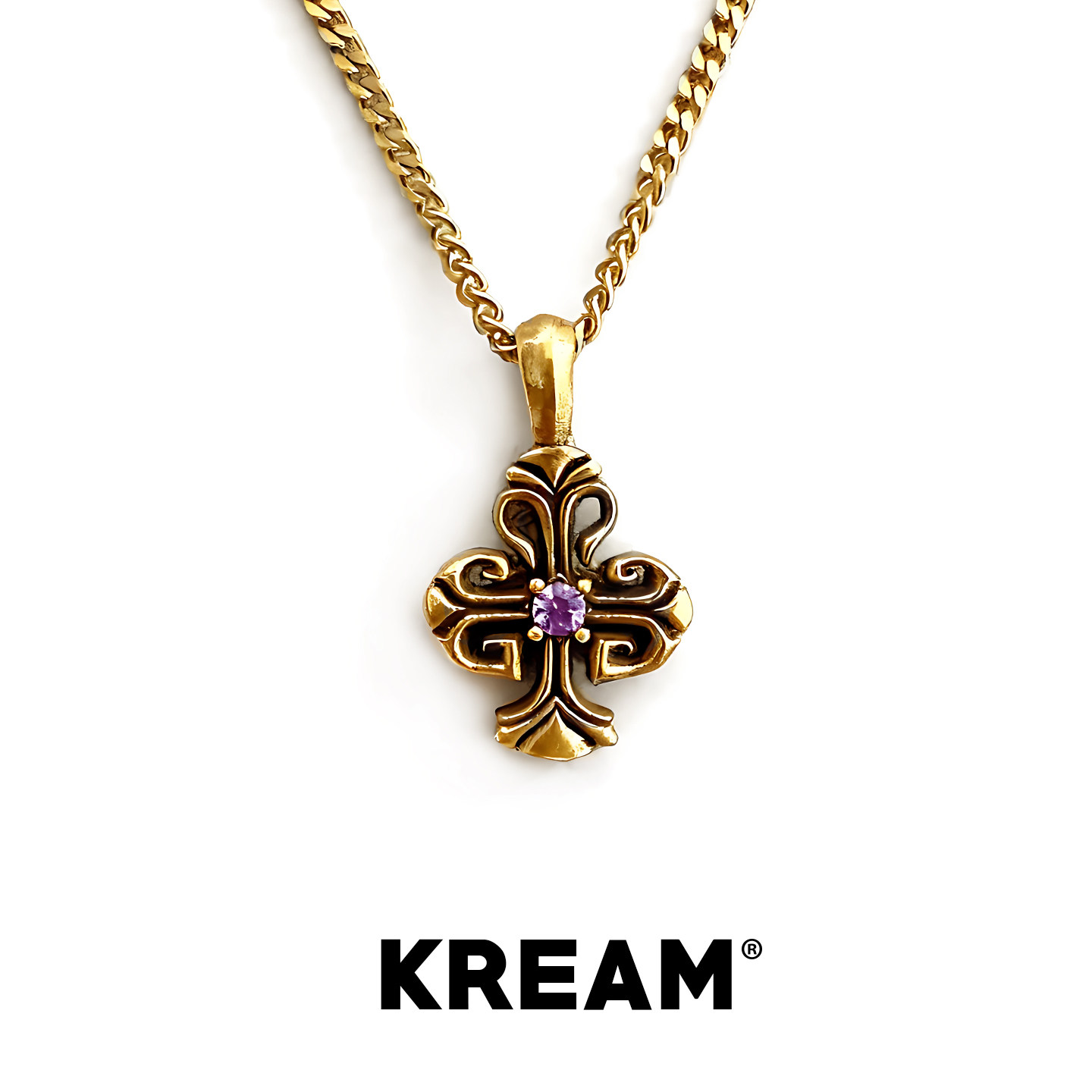KREAM 925纯银复古镀金紫锆石鸢尾十字吊坠男嘻哈女潮流百搭高级