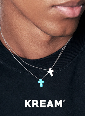 KREAM 925银蓝欧泊元素十字项链男欧美潮流绿小众锁骨链情侣
