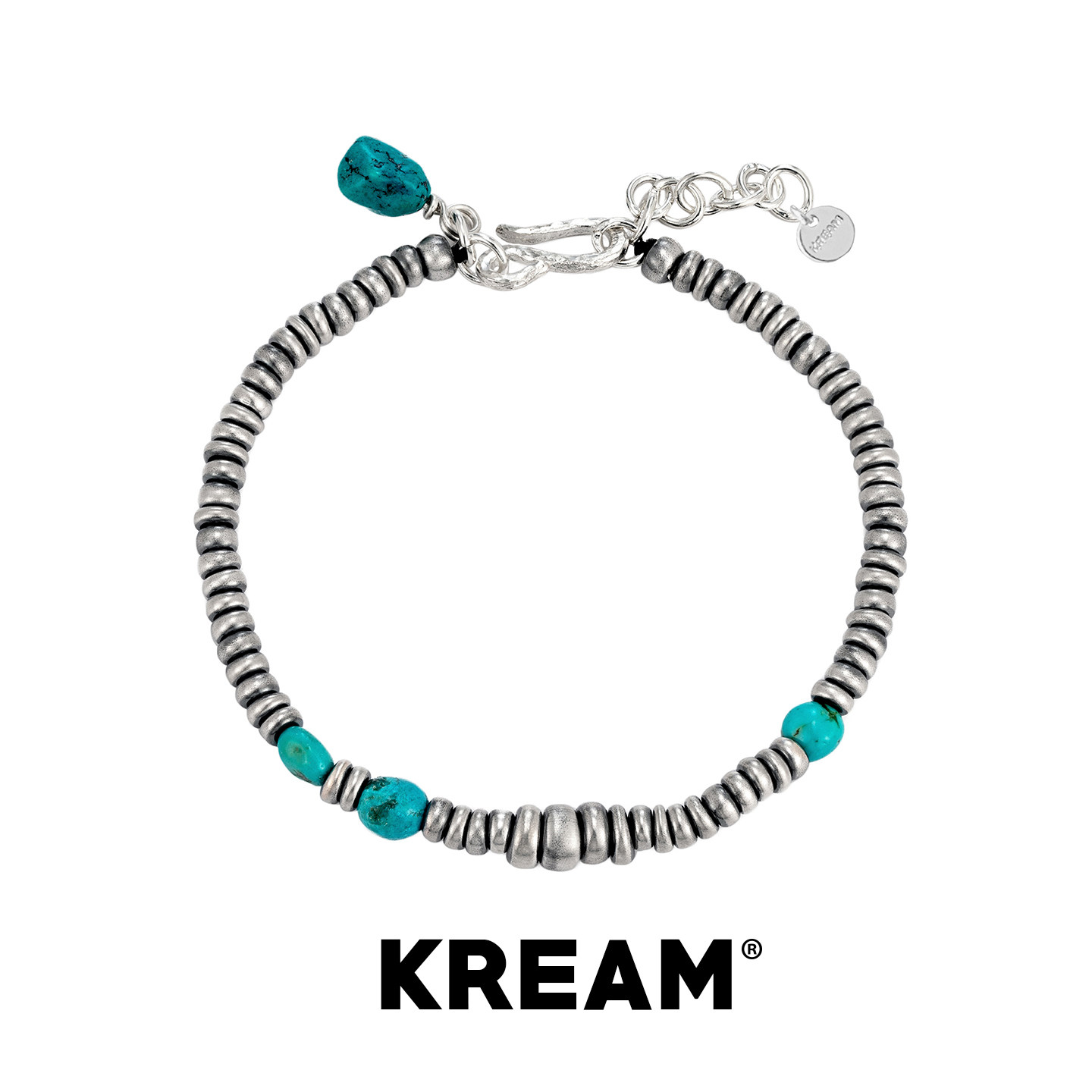 KREAM 925纯银S扣做旧银珠绿松石手链男潮流女手串简约百搭高级