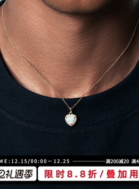 KREAM 925银镀金欧泊元素爱心项链男嘻哈女锁骨链时尚