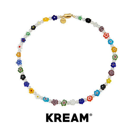 KREAM 原创 黑白彩色小花贝珠项链男嘻哈女潮流欧美串珠锁骨链