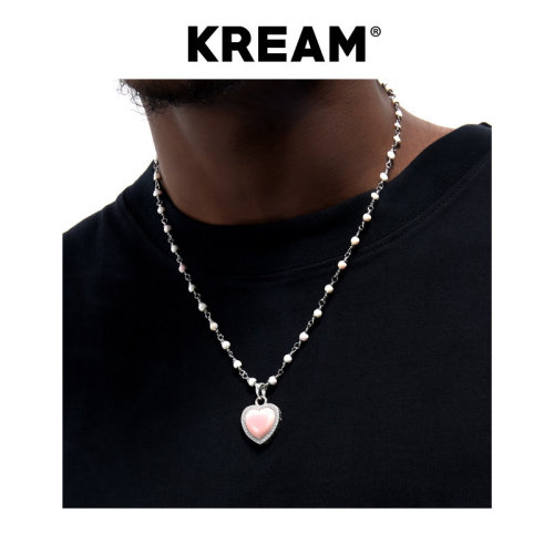 KREAM粉色女王贝爱心银情侣项链