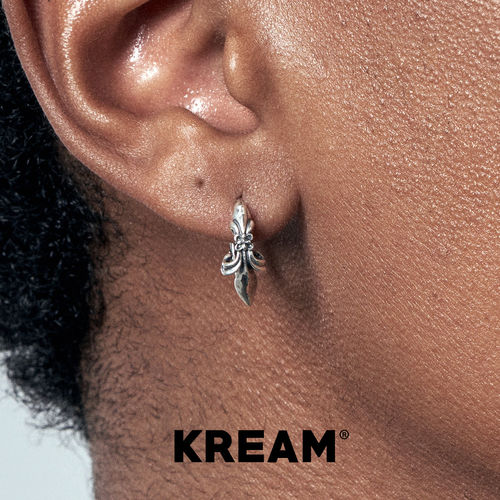 KREAM 925银复古做旧鸢尾徽章耳圈男嘻哈女欧美潮流耳环耳钉个性