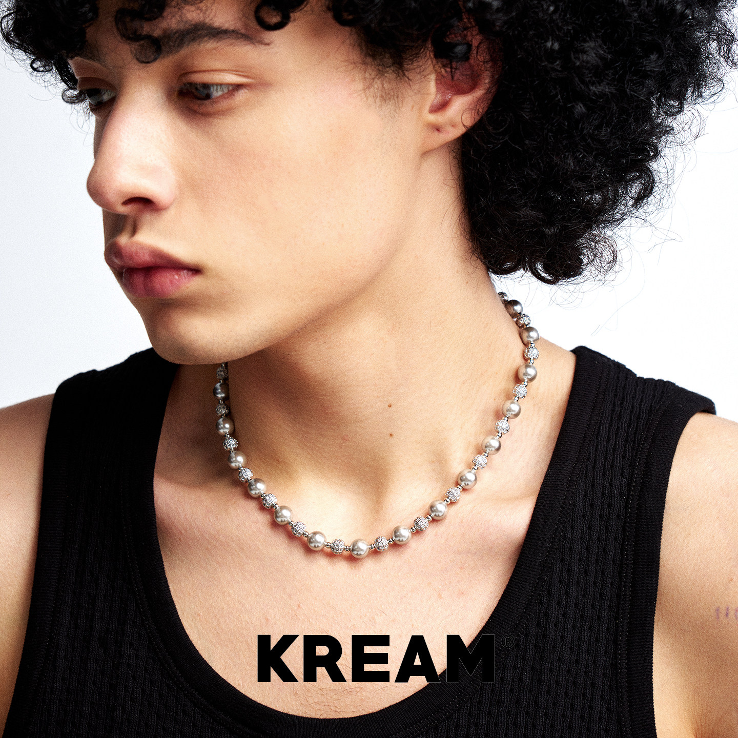 KREAM OT扣钻球灰贝珠项链男欧美潮流女高级感百搭复古嘻哈锁骨链