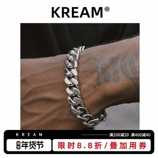 kream 立体钛钢银色古巴手链嘻哈男 欧美流行 古巴链 cuban link