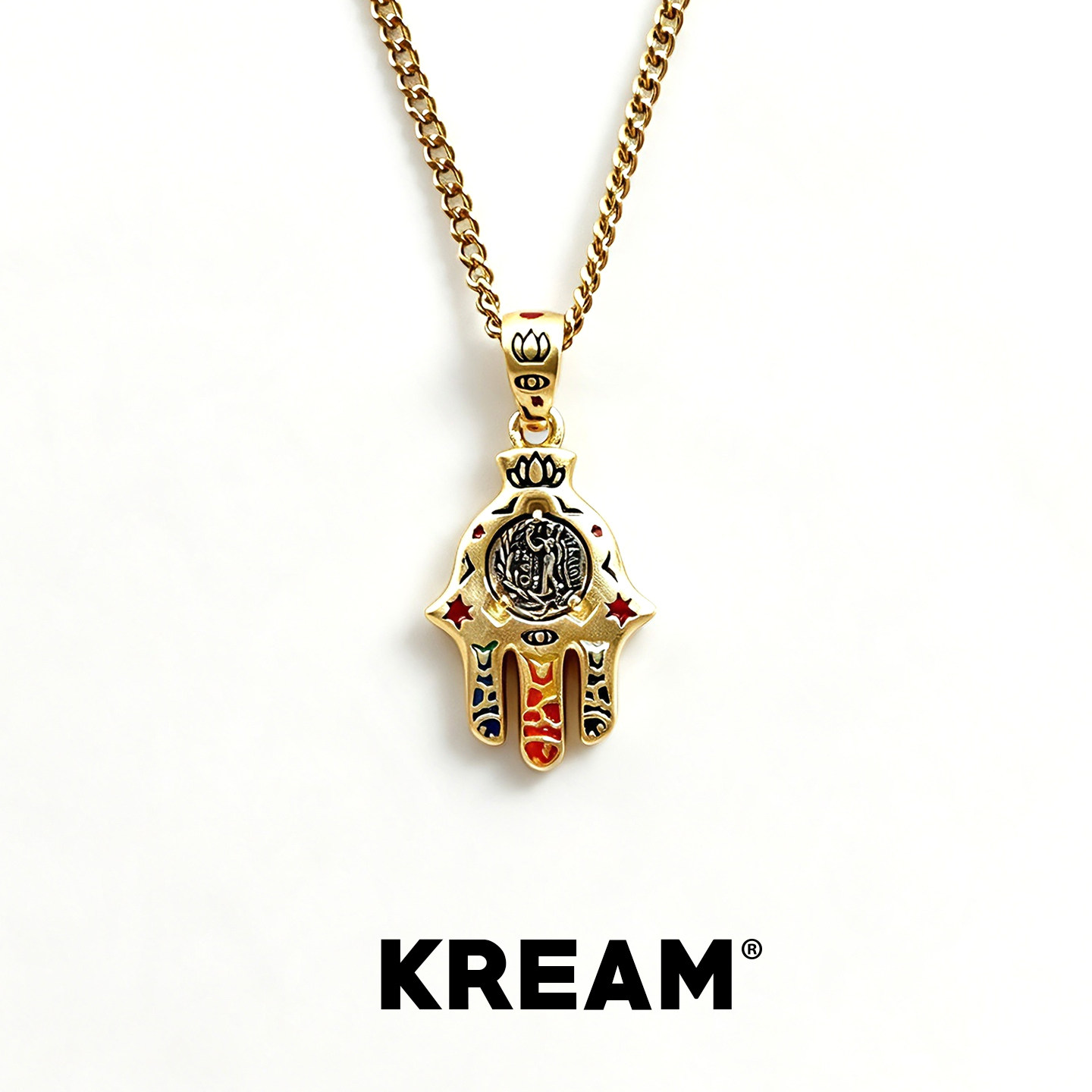 KREAM 925银镀金彩色涂鸦法蒂玛之手吊坠男欧美潮流高级感项链女