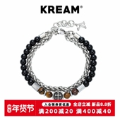 KREAM 黑曜石双层虎眼石十字骷髅手链男嘻哈女同款