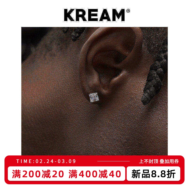 KREAM S925 纯银高碳小方钻耳钉男嘻哈女同款