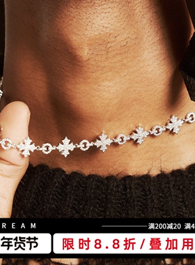 KREAM 满钻花十字项链男嘻哈女欧美潮流小众轻奢锁骨链高级感礼物