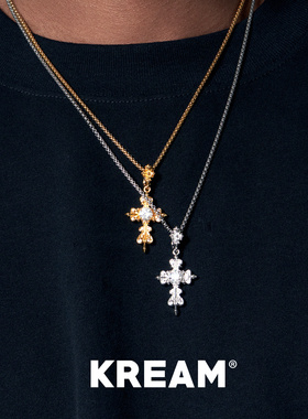 KREAM 925银镀金锆石花十字吊坠男欧美潮流女锁骨毛衣链情侣