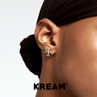 stud Airplane earring 纯银做旧锆石飞机耳钉男女嘻哈潮流 KREAM