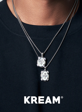 KREAM 925银椭圆贝壳十字鸢尾徽章吊坠男欧美嘻哈项链女毛衣链