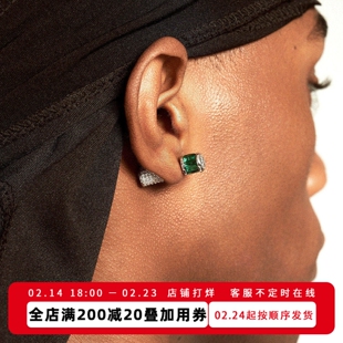 KREAM 满钻绿方钻个性耳钉男嘻哈女同款 earring