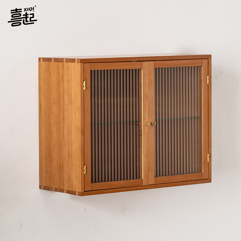 黑胡桃实木壁挂式展示柜 防尘透明水杯茶杯模型收纳盒吊柜壁柜