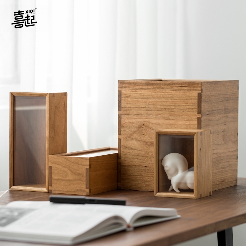 黑胡桃实木透明盖收纳盒