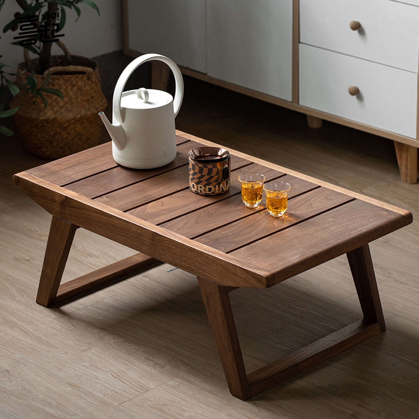 喜起黑胡桃原木阳台飘窗小茶几