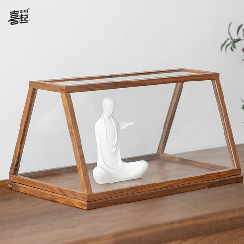 黑胡桃实木玻璃罩式展示柜