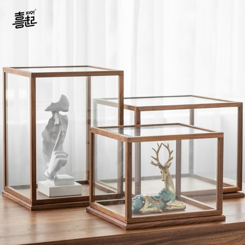 喜起黑胡桃玻璃防尘罩式展示柜