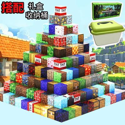 跨境我的磁力方块枳木积木世界吸磁性2CM儿童DIY搭建拼装玩具盒装