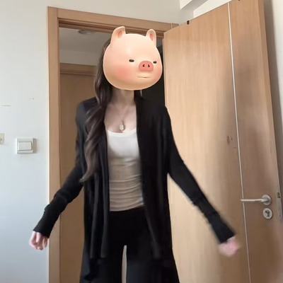 慵懒风黑色不规则针织开衫薄款女