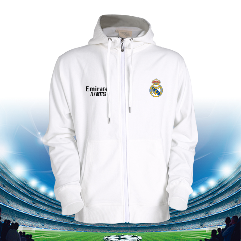 皇家马德里足球运动秋冬训练保暖宽松透气长袖时尚潮开衫连帽卫衣