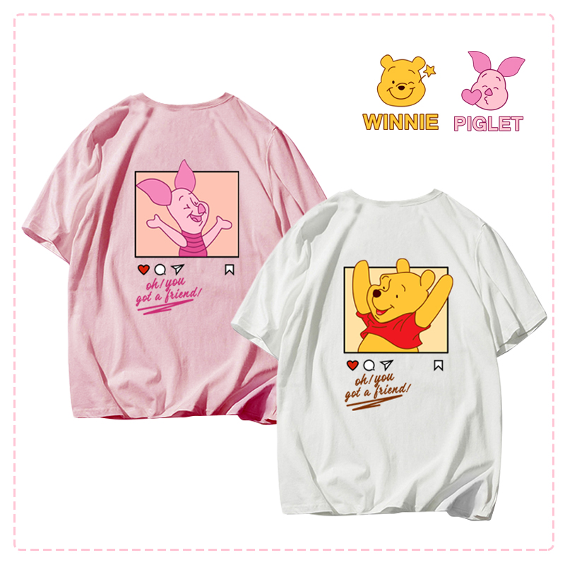 迪士尼维尼熊小猪情侣装闺蜜装运动纯棉T恤衫时尚原宿风短袖t恤潮