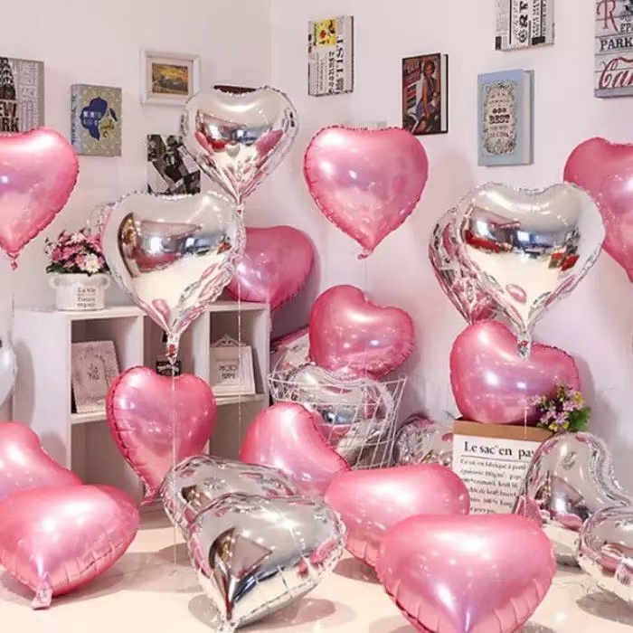 铝膜气球爱心粉红色飘空订婚房浪漫布置结婚星星生日心形装饰桃心