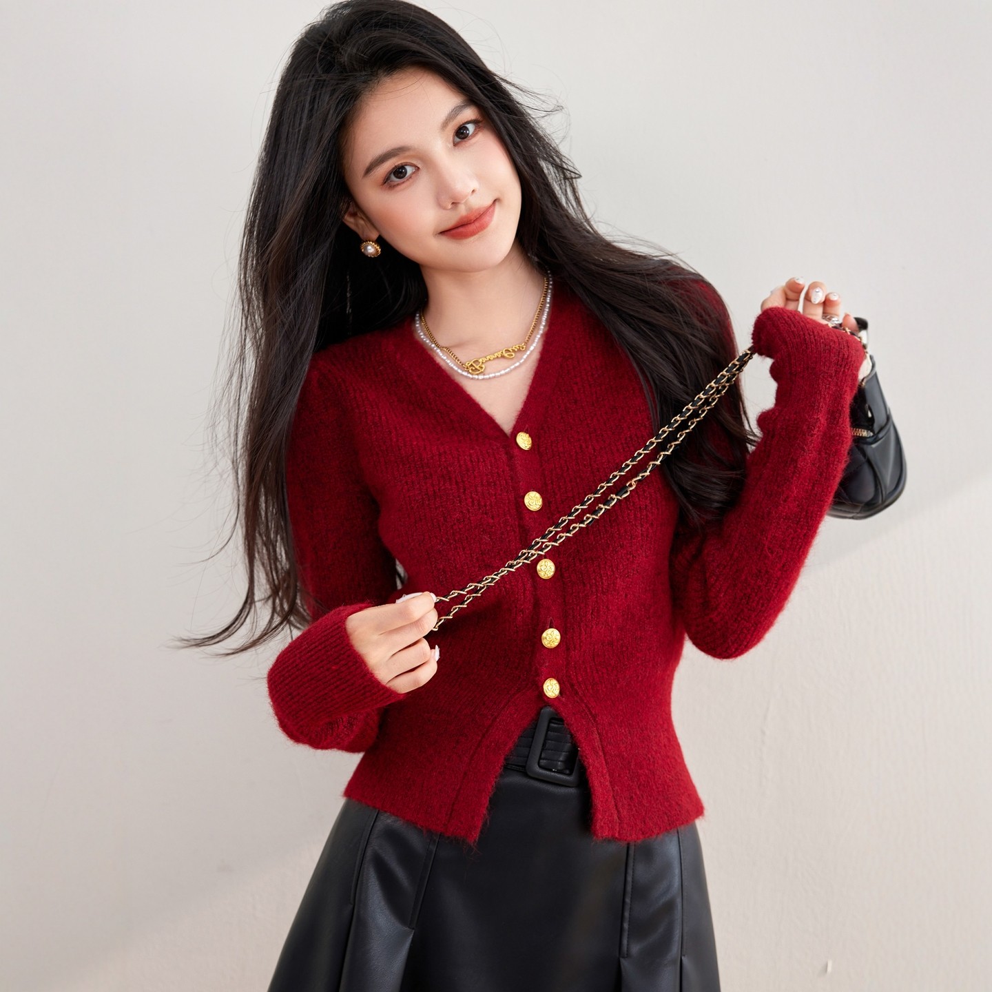 高级感春节红色开衫针织衫上衣