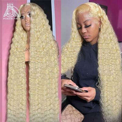 613 Honey Blonde Deep Wave Transparent Lace Frontal Wigs Rem